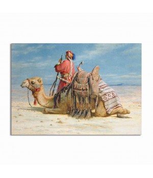 Artwork Decoration Canvas Wall Poster Oil Painting a Nomad and His Camel Resting in the Desert by Carl Haag for Office Decor