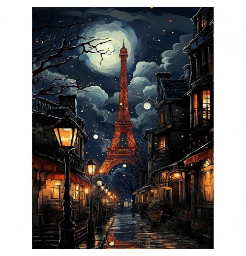 Wholesale diamond art kits full drill night eiffel tower square diamond art painting kits for wall decor gifts