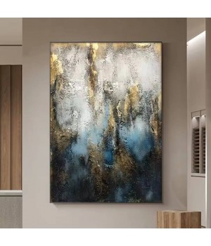 Home Decor 100% Hand Painted Blue and Golden Canvas Texture High Quality Oil Painting handmade luxury modern abstract art