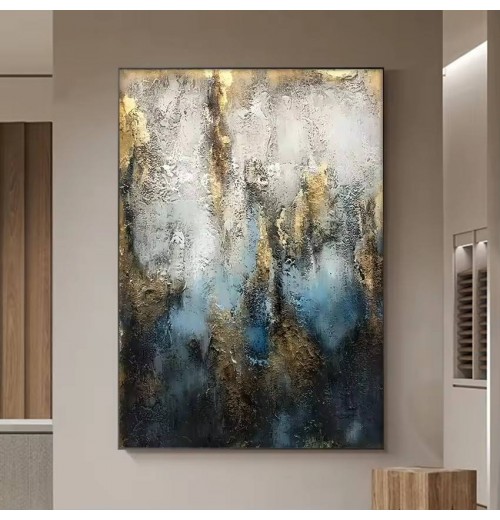 Home Decor 100% Hand Painted Blue and Golden Canvas Texture High Quality Oil Painting handmade luxury modern abstract art