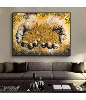 Modern home decor 3D effect Industrious hands epoxy gold stone crystal porcelain painting Custom oil painting on canvas