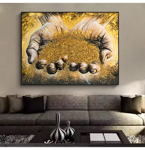 Modern home decor 3D effect Industrious hands epoxy gold stone crystal porcelain painting Custom oil painting on canvas