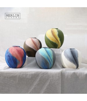 Merlin Living Ocean Style Wedding Vase Oil Painting Sense Nordic Home Decor Vase Flower For Chaozhou Ceramic Factory Wholesale