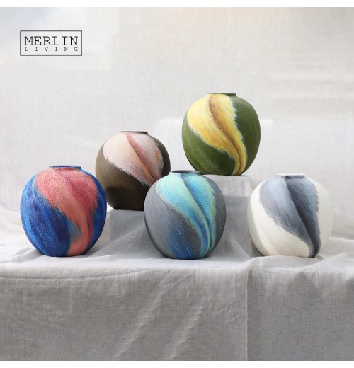 Merlin Living Ocean Style Wedding Vase Oil Painting Sense Nordic Home Decor Vase Flower For Chaozhou Ceramic Factory Wholesale