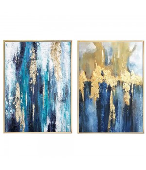 100% handpainted abstract modern oil painting on canvas grey blue gold foil artwork wall art for home hotel decora wholesaler