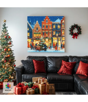 Modern Creative Christmas Landscape Still Life DIY Oil Painting Classic Style Wooden Printed Home Living Room Decoration Adults