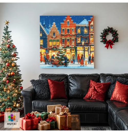 Modern Creative Christmas Landscape Still Life DIY Oil Painting Classic Style Wooden Printed Home Living Room Decoration Adults