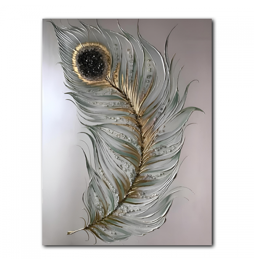 Hot Sales Luxurious Feather Theme Abstract Handmade Oil Painting Wall Art Framed Painting Ready To Hang For Home Hotel Decor