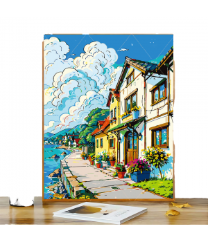 DIY hand drawn cartoon digital oil painting home landscape fabric children's room decoration healing painting