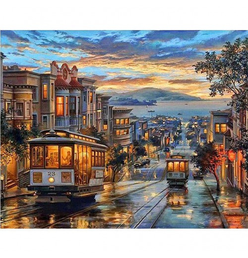 Factory Direct Digital Painting Art City Sunset Oil Painting Paint By Numbers On Canvas With Frame Wholesale