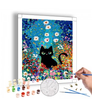 DIY Painting by Numbers for Adults Animal Series Cute Cat with Flowers 40x50cm Paint by Numbers Art Kit Home Bedroom Decoration