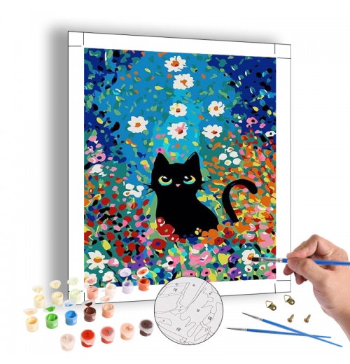 DIY Painting by Numbers for Adults Animal Series Cute Cat with Flowers 40x50cm Paint by Numbers Art Kit Home Bedroom Decoration