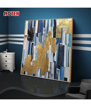 Pure hand-painted oil painting golden gold leaf abstract hanging painting city home living room decoration painting