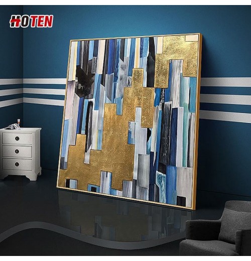 Pure hand-painted oil painting golden gold leaf abstract hanging painting city home living room decoration painting